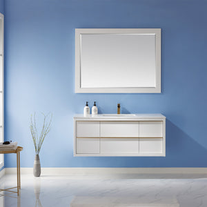 Morgan 48" Single Bathroom Vanity Set in White and Composite Aosta White Stone Countertop