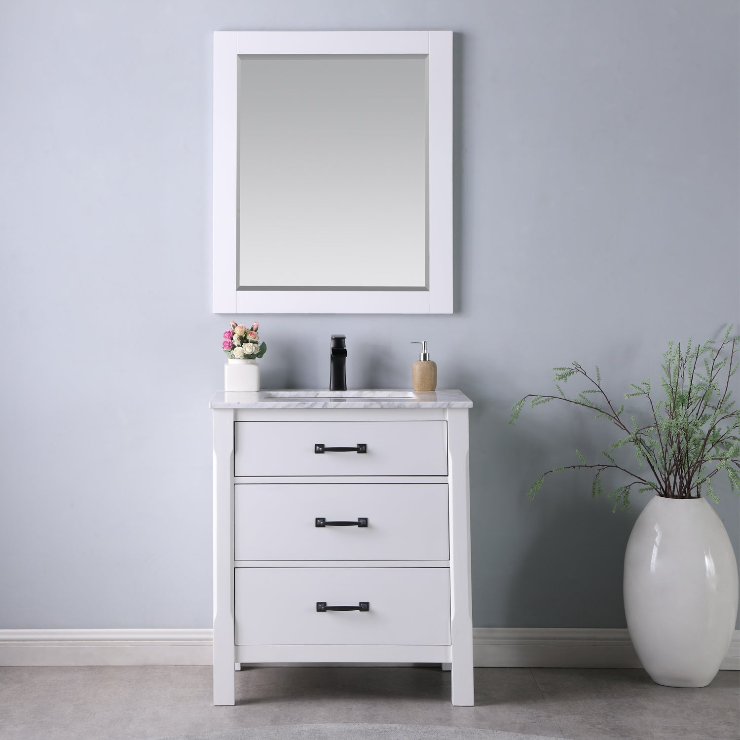 Maribella 30" Single Bathroom Vanity Set with Carrara White Marble Countertop