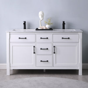 Maribella 60" Double Bathroom Vanity Set with Carrara White Marble Countertop