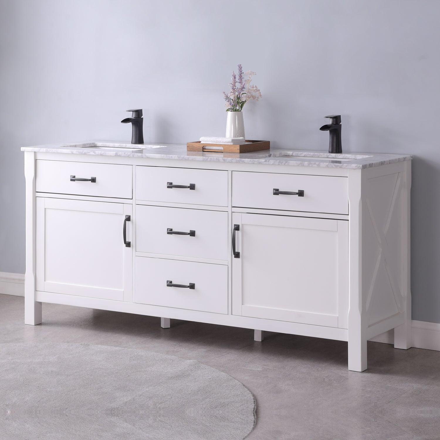 Maribella 72" Double Bathroom Vanity Set with Carrara White Marble Countertop