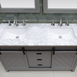 Kinsley 60" Double Bathroom Vanity Set with Carrara White Marble Countertop