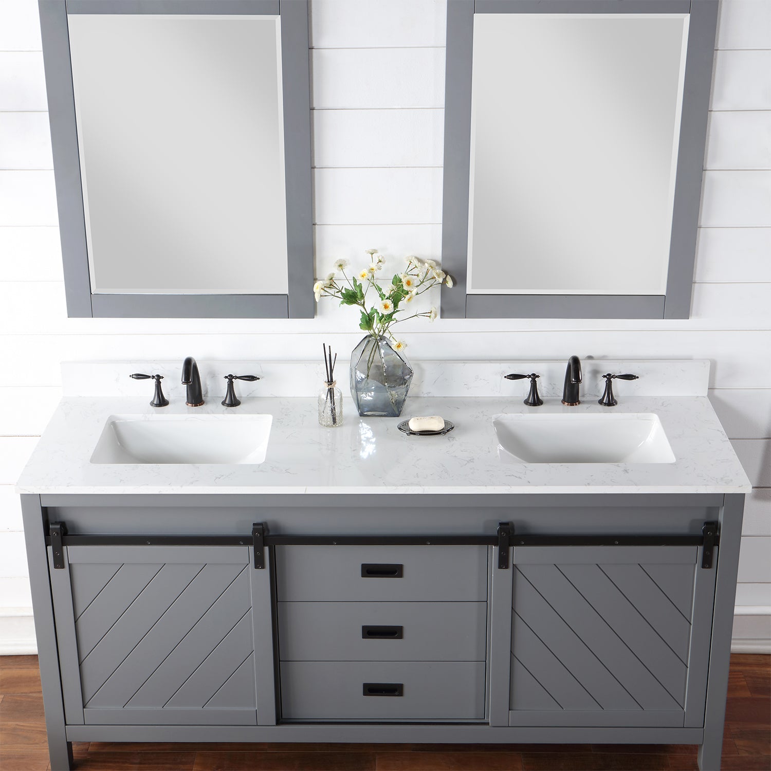 Kinsley 72" Double Bathroom Vanity Set with Aosta White Marble Countertop