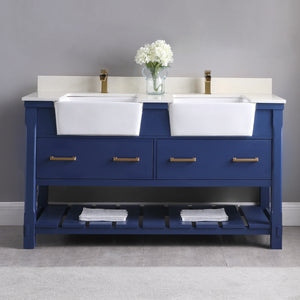 Georgia 60" Double Bathroom Vanity Set with White Farmhouse Basins