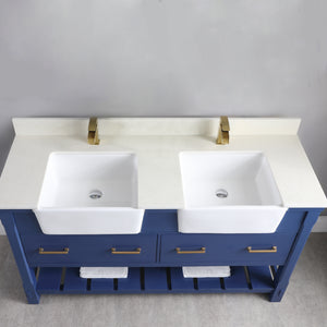 Georgia 60" Double Bathroom Vanity Set with White Farmhouse Basins