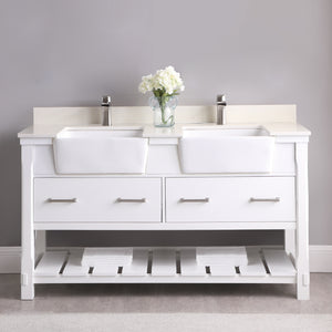 Georgia 60" Double Bathroom Vanity Set with White Farmhouse Basins