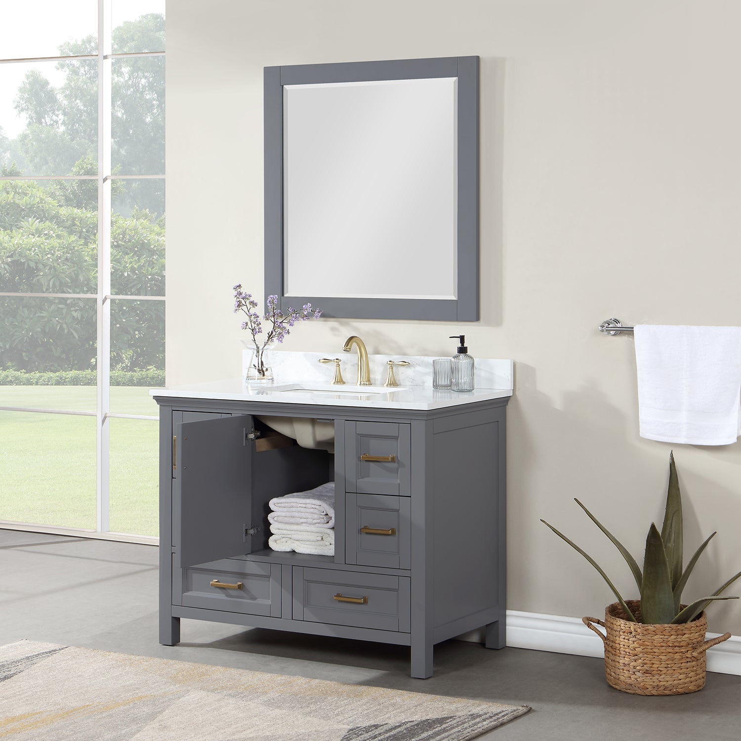 Isla 42" Single Bathroom Vanity Set with Composite Aosta White Stone Countertop