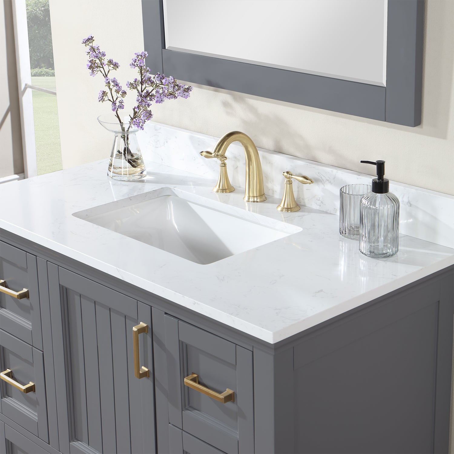 Isla 42" Single Bathroom Vanity Set with Composite Aosta White Stone Countertop