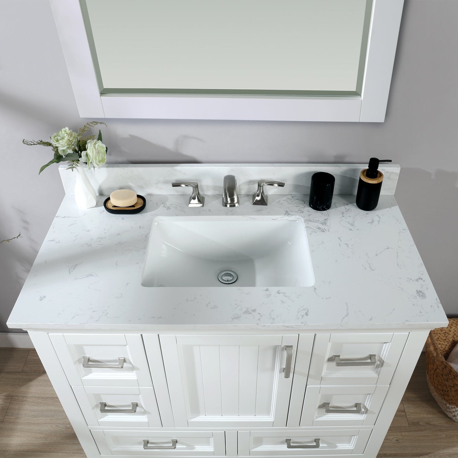 Isla 42" Single Bathroom Vanity Set with Composite Aosta White Stone Countertop