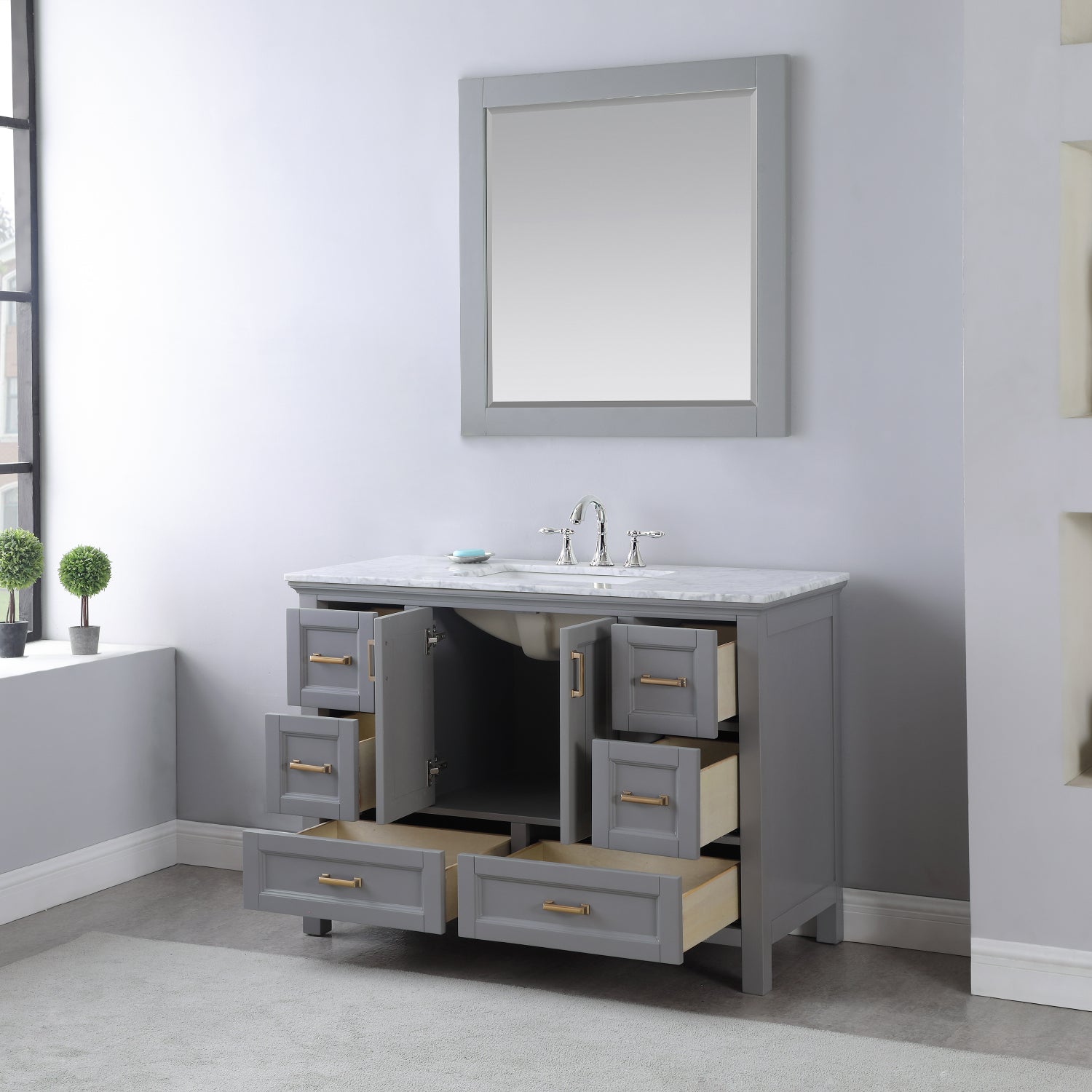 Isla 48" Single Bathroom Vanity Set with Carrara White Marble Countertop
