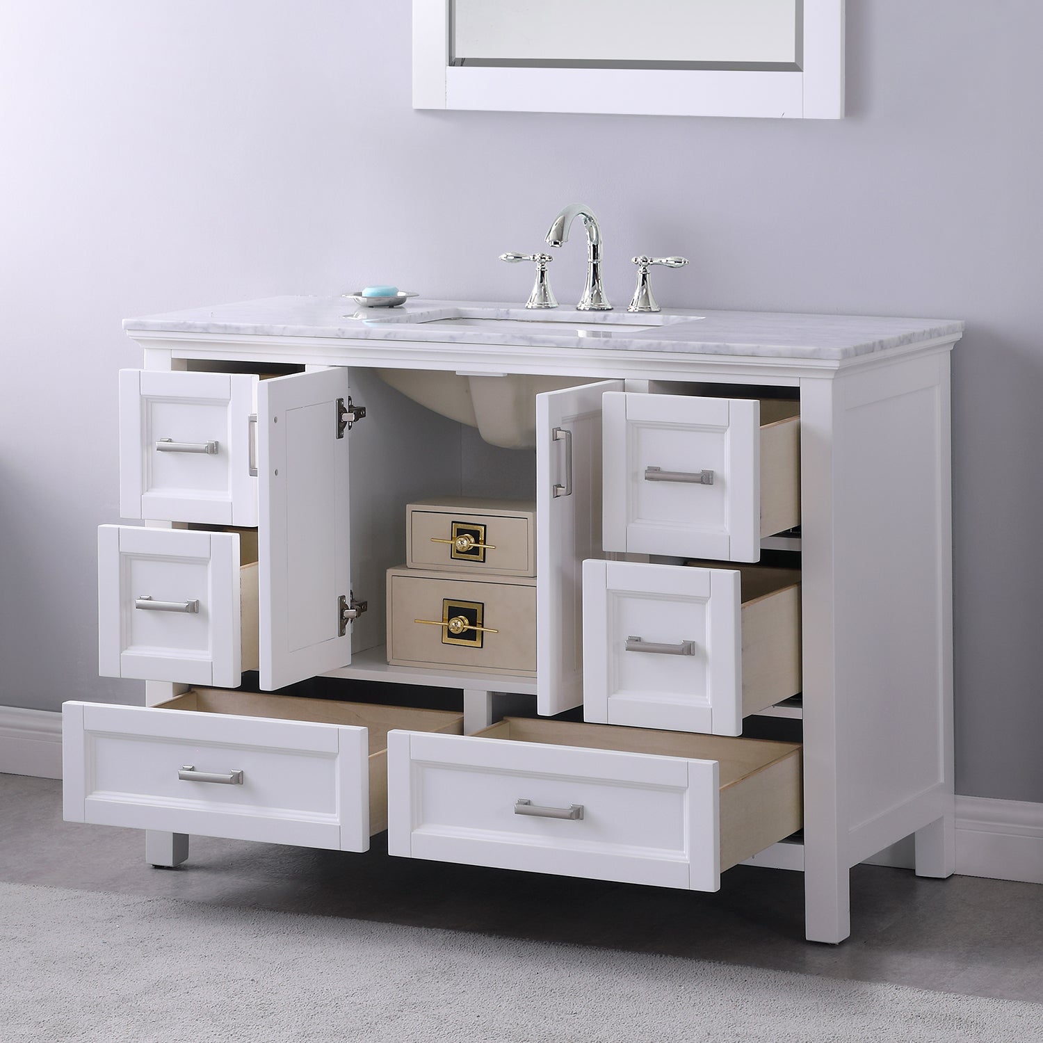 Isla 48" Single Bathroom Vanity Set with Carrara White Marble Countertop