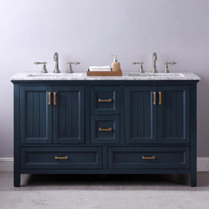 Isla 60" Double Bathroom Vanity Set with Carrara White Marble Countertop