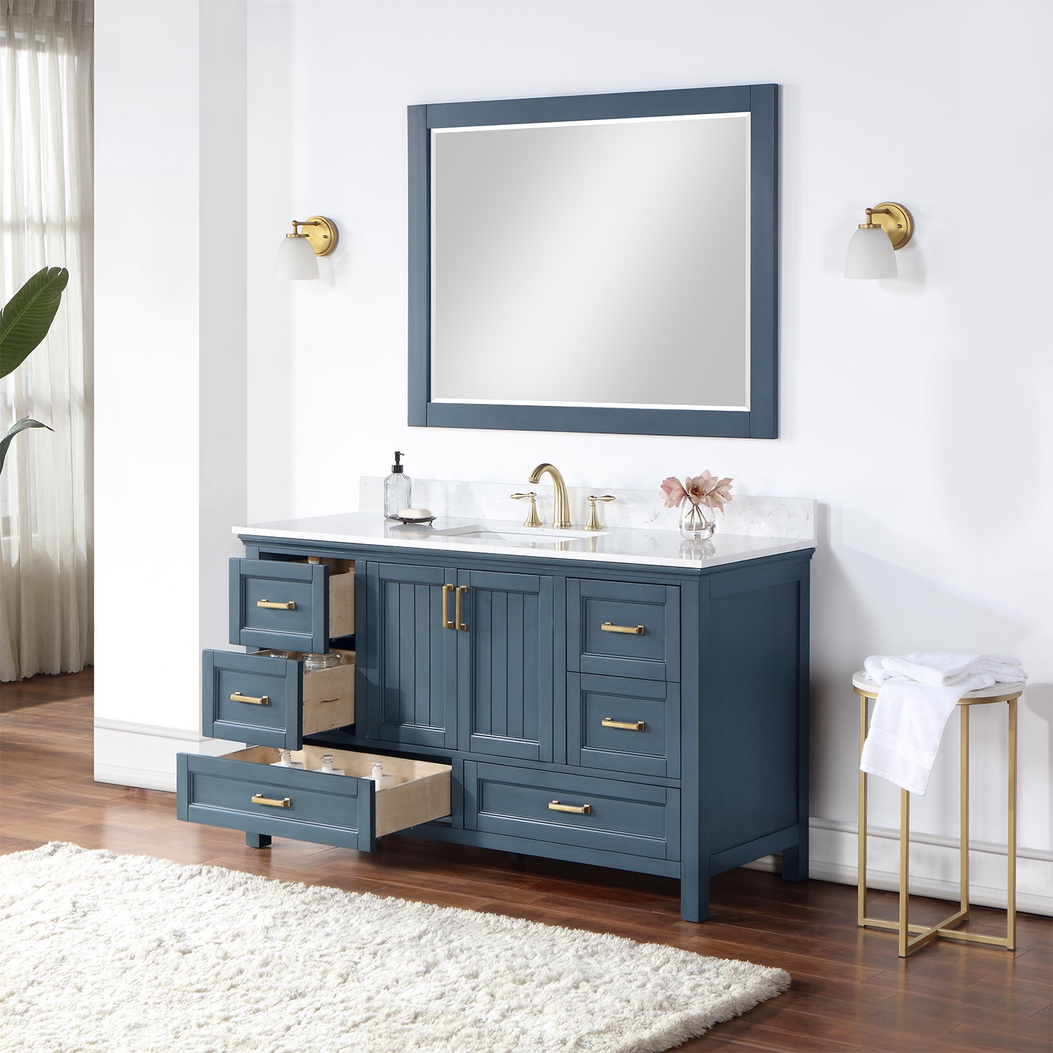 Isla 60" Single Bathroom Vanity Set with White Composite Aosta Marble Countertop