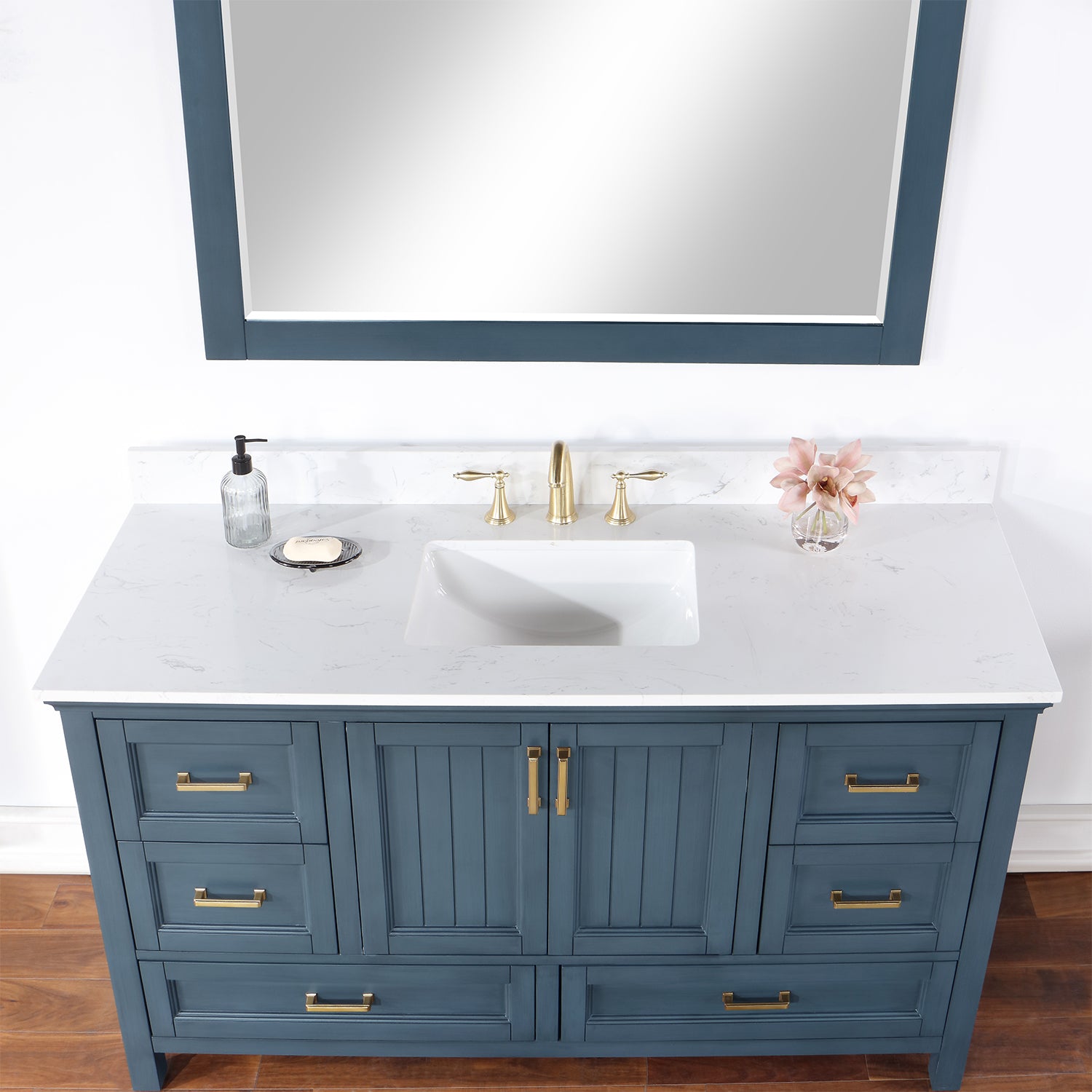 Isla 60" Single Bathroom Vanity Set with White Composite Aosta Marble Countertop