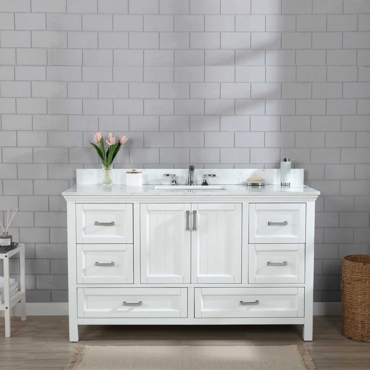 Isla 60" Single Bathroom Vanity Set with White Composite Aosta Marble Countertop