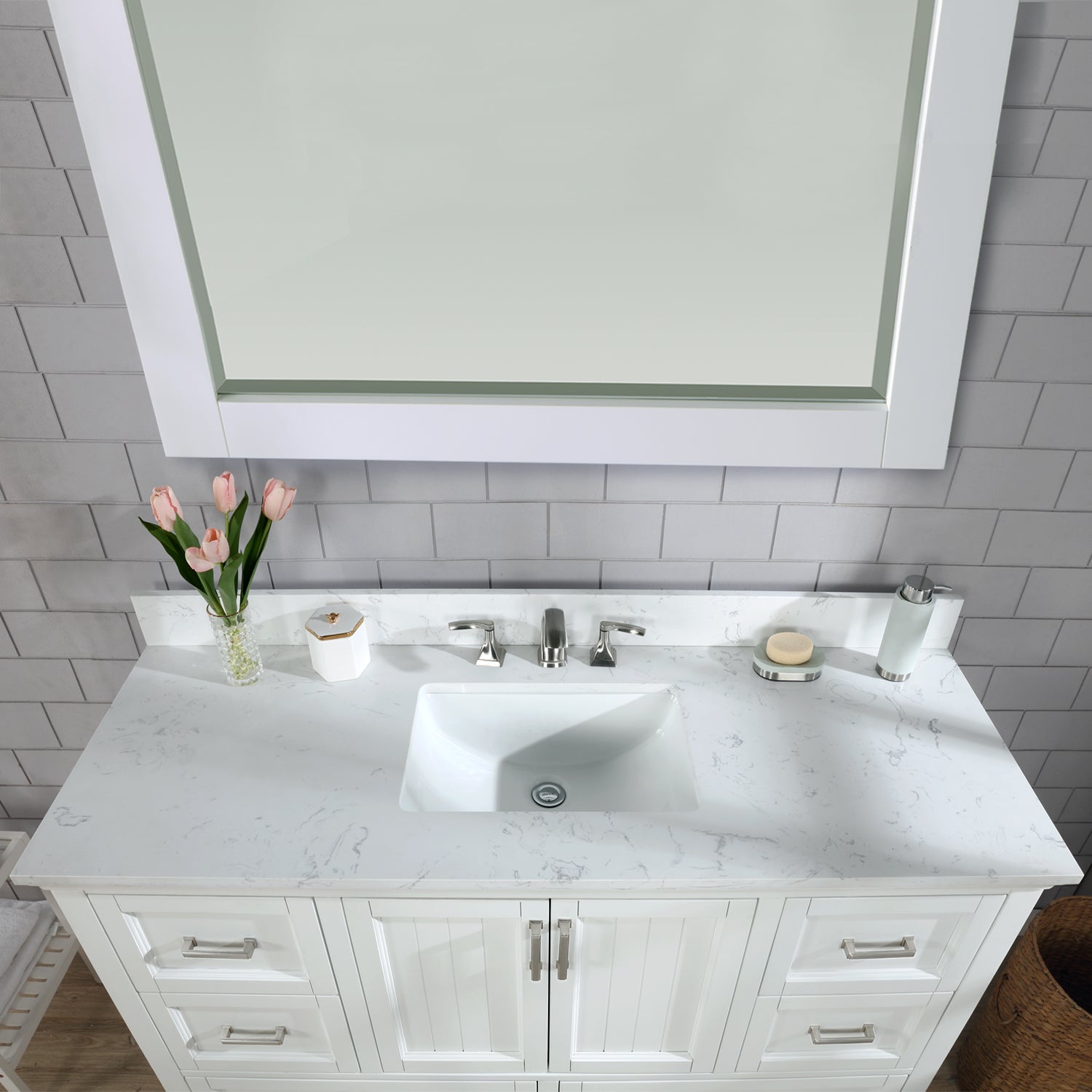 Isla 60" Single Bathroom Vanity Set with White Composite Aosta Marble Countertop