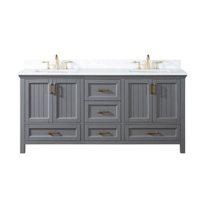 Isla 72" Double Bathroom Vanity Set with Aosta White Marble Countertop