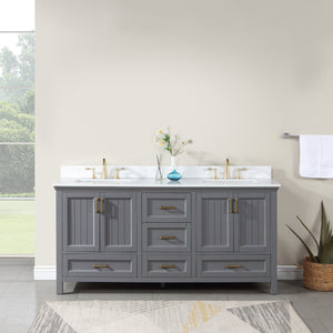 Isla 72" Double Bathroom Vanity Set with Aosta White Marble Countertop
