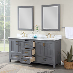 Isla 72" Double Bathroom Vanity Set with Aosta White Marble Countertop