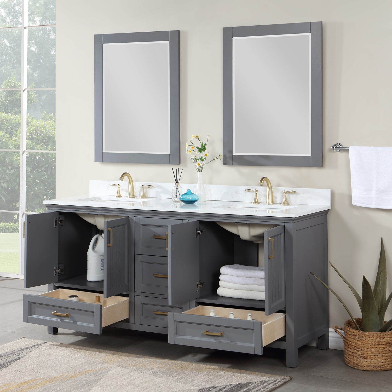 Isla 72" Double Bathroom Vanity Set with Aosta White Marble Countertop