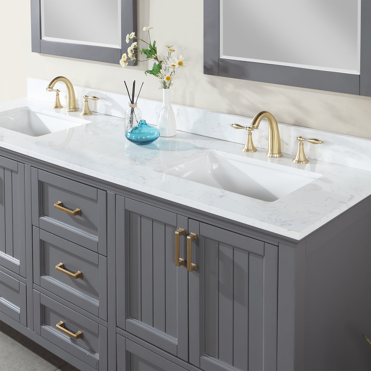 Isla 72" Double Bathroom Vanity Set with Aosta White Marble Countertop