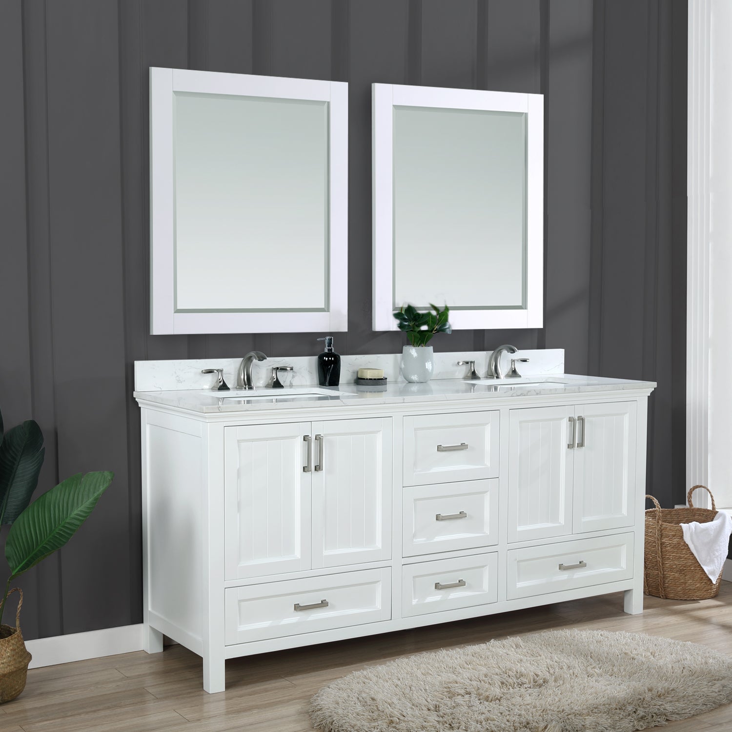 Isla 72" Double Bathroom Vanity Set with Aosta White Marble Countertop