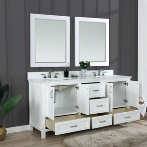 Isla 72" Double Bathroom Vanity Set with Aosta White Marble Countertop
