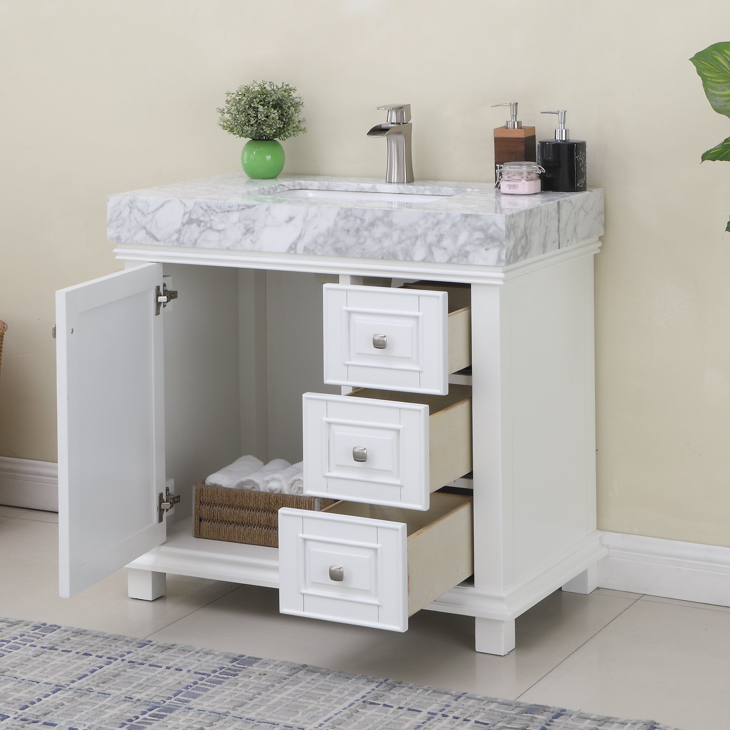 Jardin 36" Single Bathroom Vanity Set with Carrara White Marble Countertop