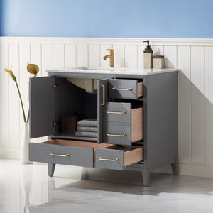 Sutton 36" Single Bathroom Vanity Set with Marble Countertop