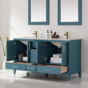 Sutton 60" Double Bathroom Vanity Set with Marble Countertop