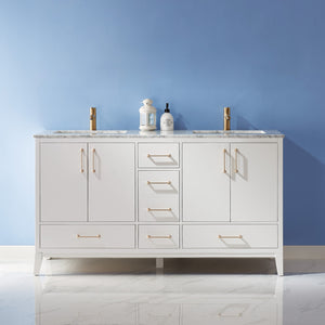 Sutton 60" Double Bathroom Vanity Set with Marble Countertop