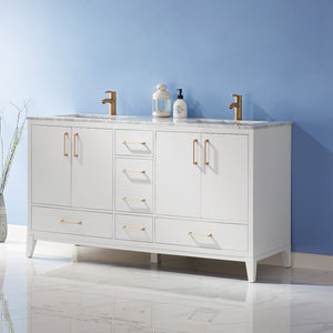 Sutton 60" Double Bathroom Vanity Set with Marble Countertop