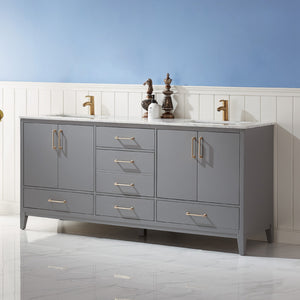 Sutton 72" Double Bathroom Vanity Set with Marble Countertop