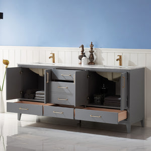 Sutton 72" Double Bathroom Vanity Set with Marble Countertop