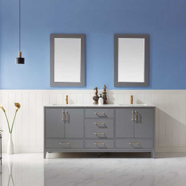 Sutton 72" Double Bathroom Vanity Set with Marble Countertop