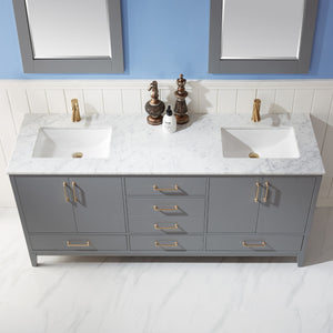 Sutton 72" Double Bathroom Vanity Set with Marble Countertop
