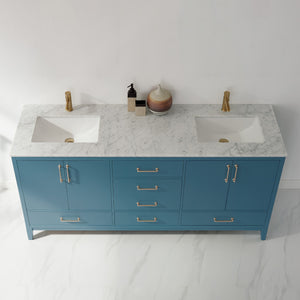 Sutton 72" Double Bathroom Vanity Set with Marble Countertop
