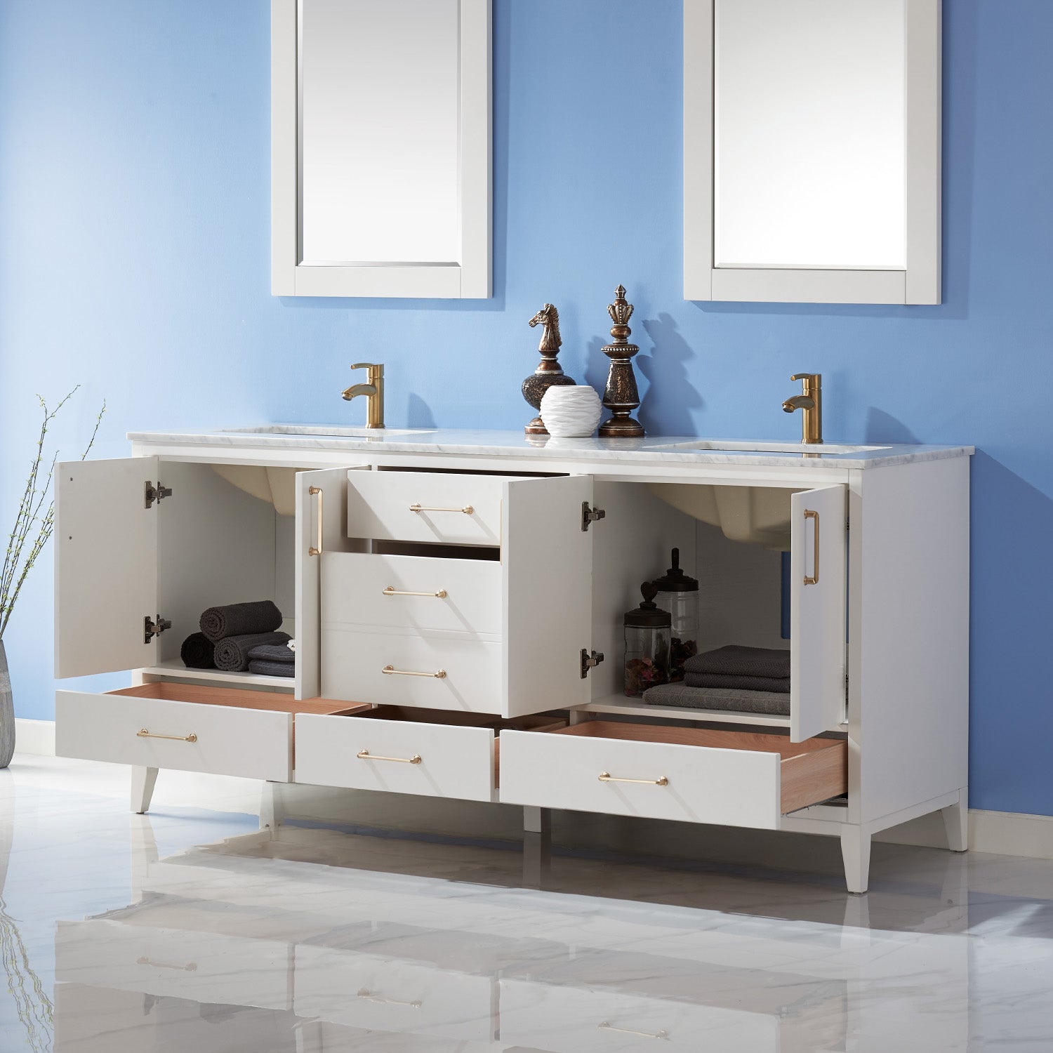 Sutton 72" Double Bathroom Vanity Set with Marble Countertop