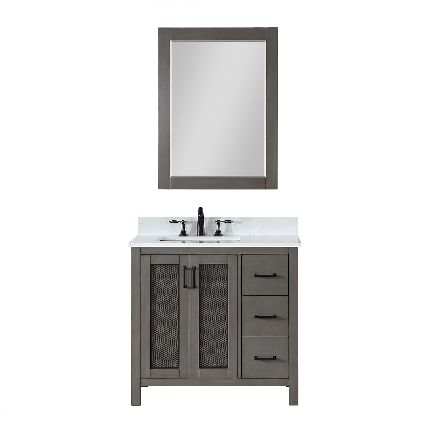 Hadiya 36" Single Bathroom Vanity Set with Aosta White Composite Stone Countertop