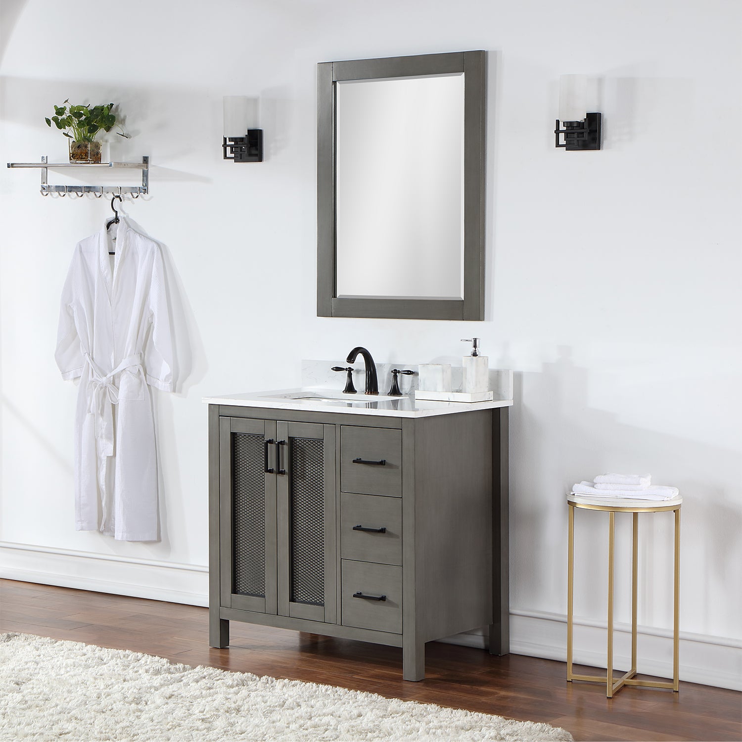 Hadiya 36" Single Bathroom Vanity Set with Aosta White Composite Stone Countertop