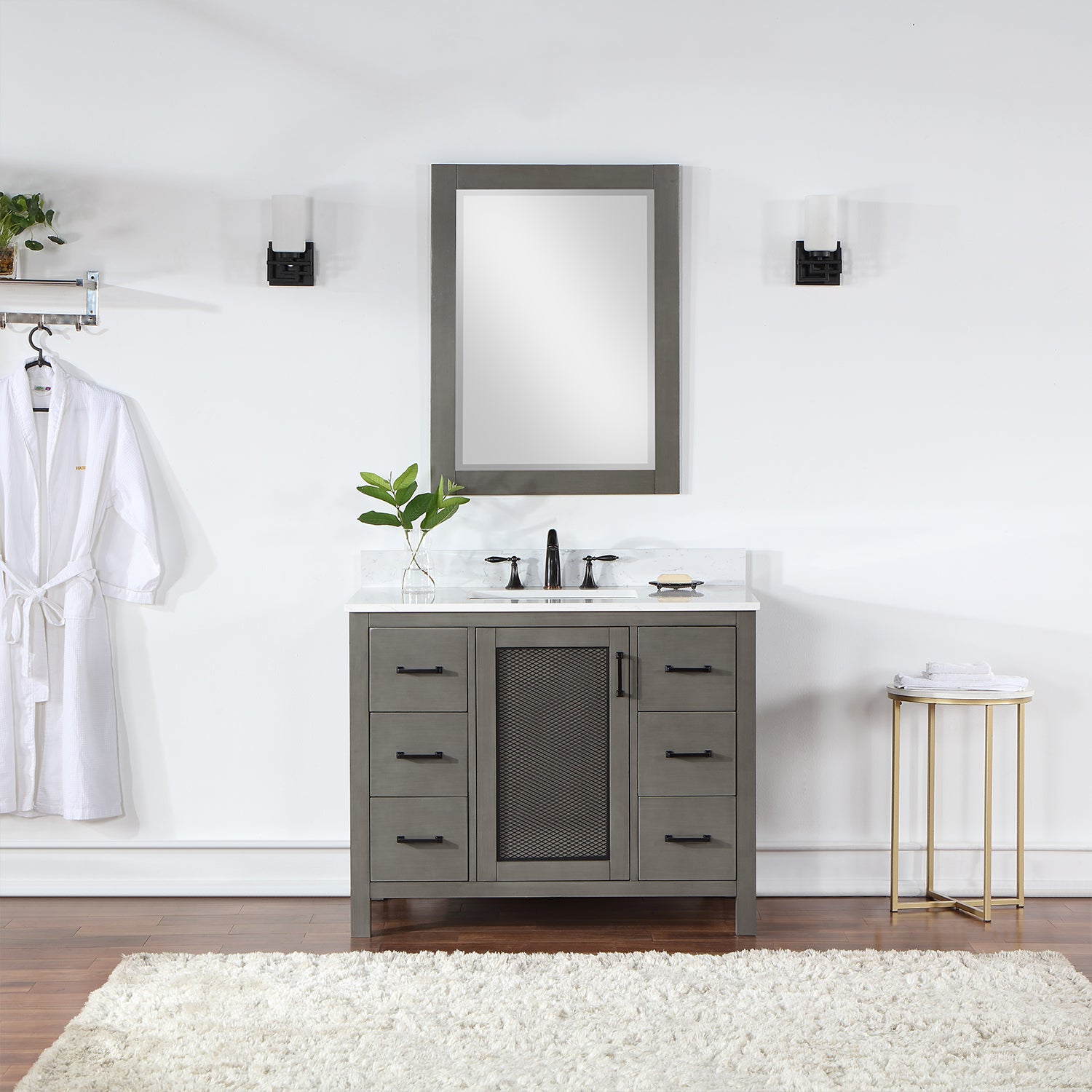 Hadiya 42" Single Bathroom Vanity Set with Aosta White Composite Stone Countertop