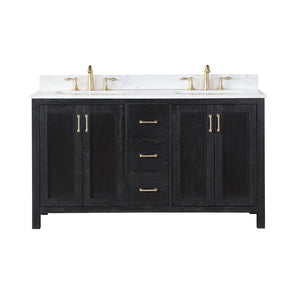 Hadiya 60" Double Bathroom Vanity Set with Aosta White Composite Stone Countertop