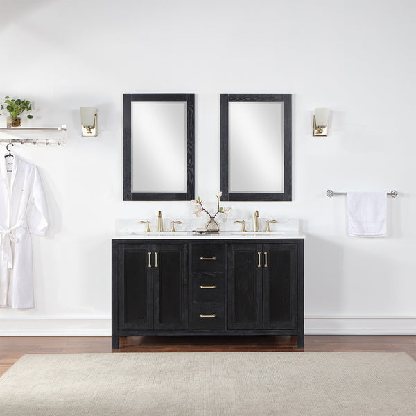Hadiya 60" Double Bathroom Vanity Set with Aosta White Composite Stone Countertop