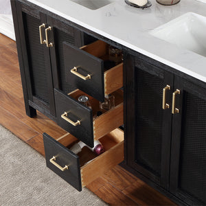 Hadiya 60" Double Bathroom Vanity Set with Aosta White Composite Stone Countertop