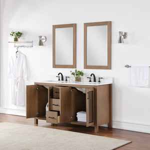 Hadiya 60" Double Bathroom Vanity Set with Aosta White Composite Stone Countertop