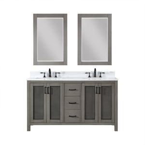 Hadiya 60" Double Bathroom Vanity Set with Aosta White Composite Stone Countertop