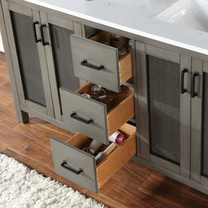 Hadiya 60" Double Bathroom Vanity Set with Aosta White Composite Stone Countertop