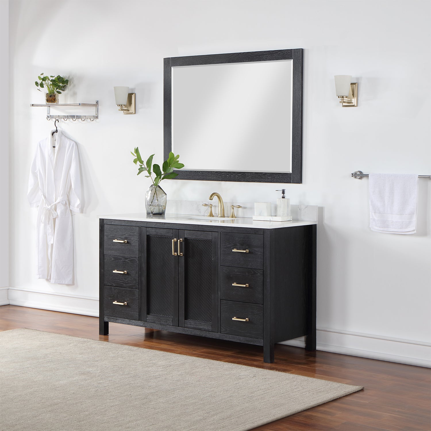 Hadiya 60" Single Bathroom Vanity Set with Aosta White Composite Stone Countertop