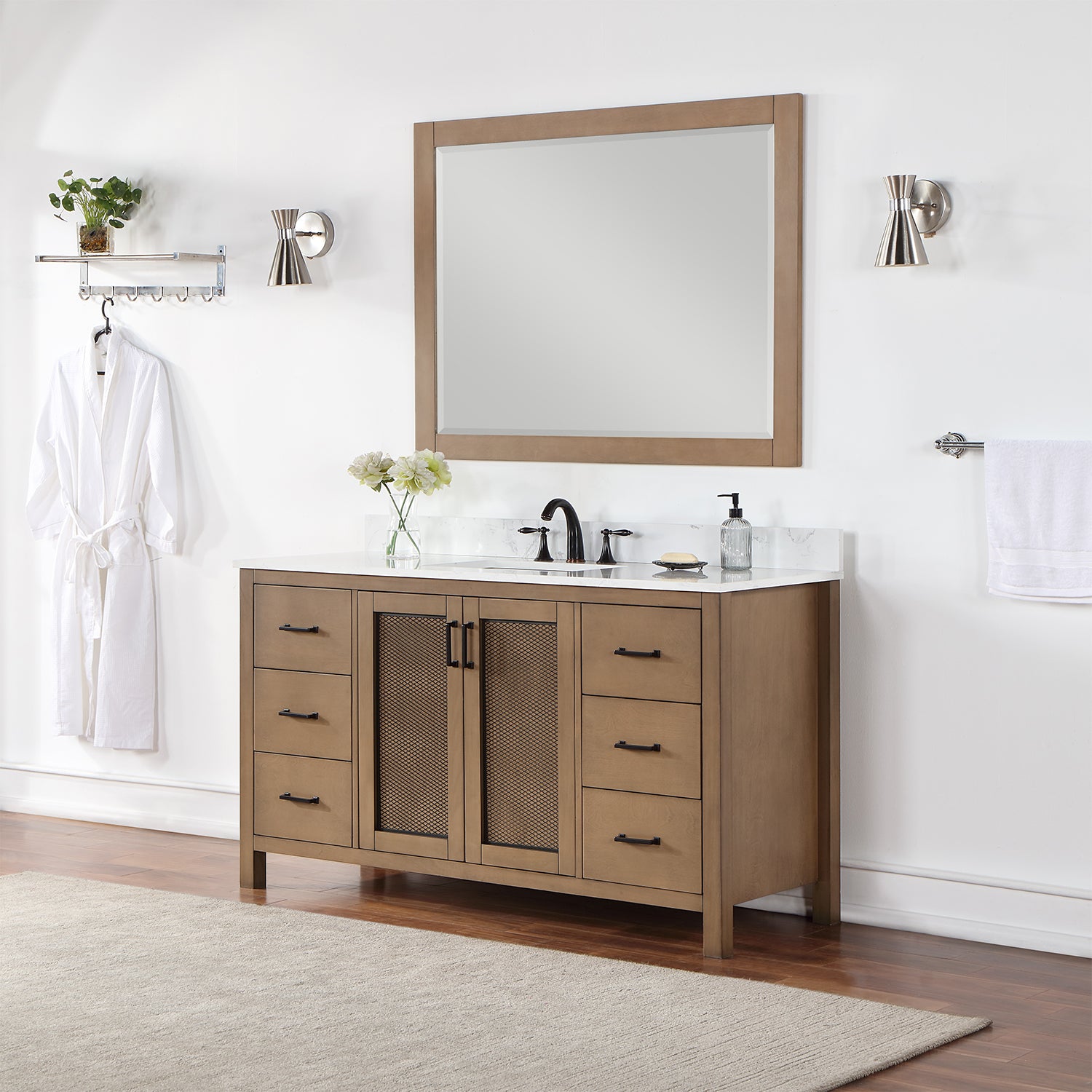 Hadiya 60" Single Bathroom Vanity Set with Aosta White Composite Stone Countertop