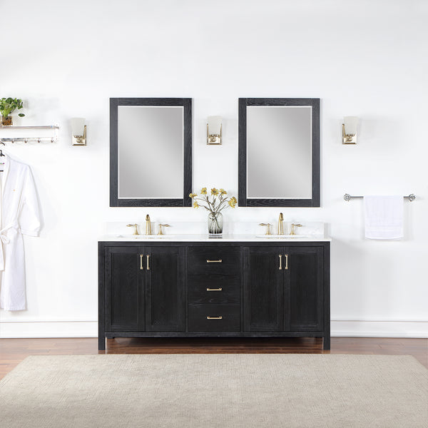 Hadiya 72" Double Bathroom Vanity Set with Aosta White Composite Stone Countertop