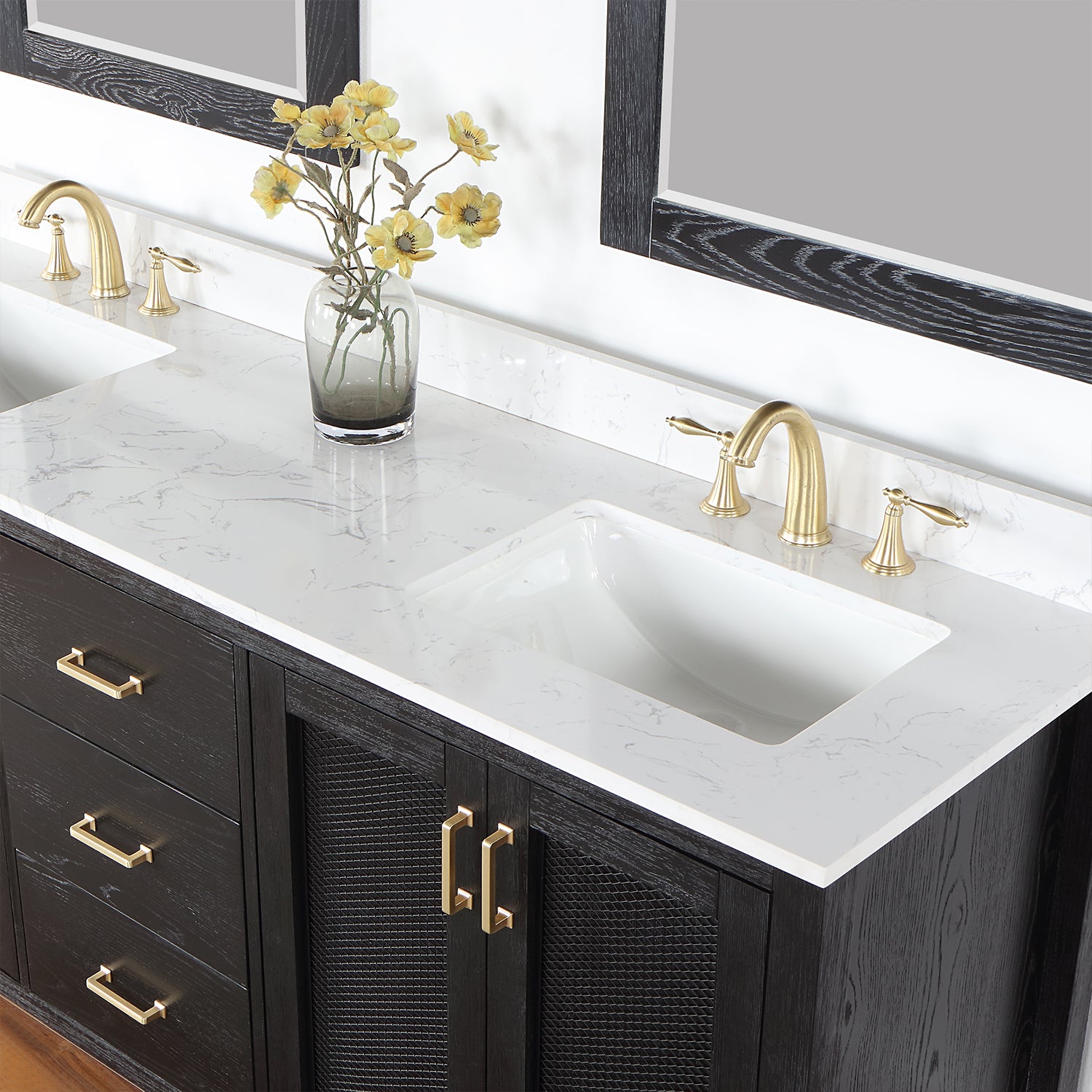 Hadiya 72" Double Bathroom Vanity Set with Aosta White Composite Stone Countertop
